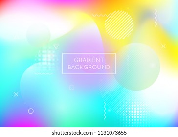 Holographic background with liquid shapes. Dynamic bauhaus gradient with memphis fluid elements. Graphic template for book, annual, mobile interface, web app. Spectrum holographic background.