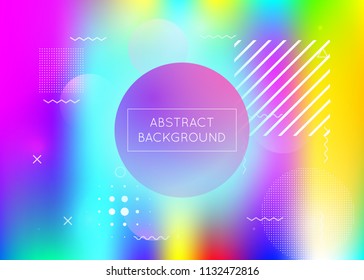 Holographic background with liquid shapes. Dynamic bauhaus gradient with memphis fluid elements. Graphic template for flyer, ui, magazine, poster, banner and app. Retro holographic background.