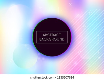 Holographic background with liquid shapes. Dynamic bauhaus gradient with memphis fluid elements. Graphic template for flyer, ui, magazine, poster, banner and app. Rainbow holographic background.