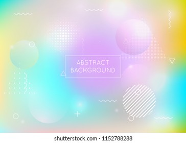 Holographic background with liquid shapes. Dynamic bauhaus gradient with memphis fluid elements. Graphic template for flyer, ui, magazine, poster, banner and app. Spectrum holographic background.