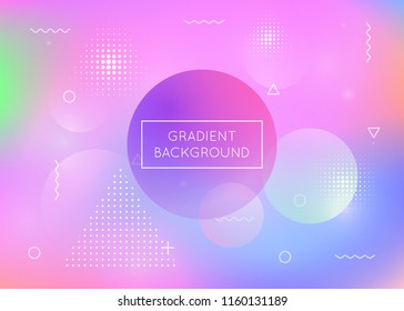 Holographic background with liquid shapes. Dynamic bauhaus gradient with memphis fluid elements. Graphic template for placard, presentation, banner, brochure. Bright holographic background.