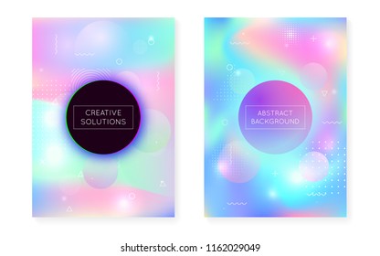 Holographic background with liquid shapes. Dynamic bauhaus gradient with memphis fluid cover. Graphic template for book, annual, mobile interface, web app. Bright holographic background.