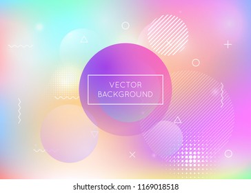 Holographic background with liquid shapes. Dynamic gradient with memphis fluid elements. Graphic template for book, annual, mobile interface, web app. Bright holographic background.