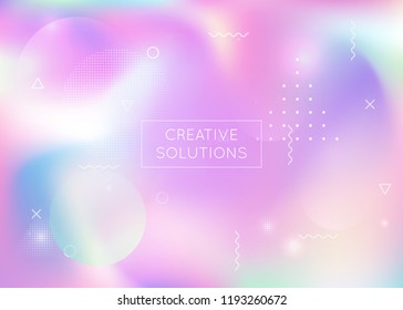 Holographic background with liquid shapes. Dynamic bauhaus gradient with memphis fluid elements. Graphic template for book, annual, mobile interface, web app. Stylish holographic background.