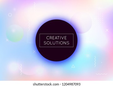 Holographic background with liquid shapes. Dynamic bauhaus gradient with memphis fluid elements. Graphic template for brochure, banner, wallpaper, mobile screen. Neon holographic background.