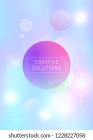 Holographic background with liquid shapes. Dynamic bauhaus gradient with memphis fluid elements. Graphic template for placard, presentation, banner, brochure. Colorful holographic background.