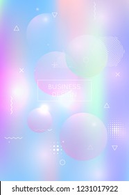 Holographic background with liquid shapes. Dynamic bauhaus gradient with memphis fluid elements. Graphic template for placard, presentation, banner, brochure. Hipster holographic background.