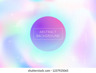 Holographic background with liquid shapes. Dynamic bauhaus gradient with memphis fluid elements. Graphic template for flyer, ui, magazine, poster, banner and app. Colorful holographic background.