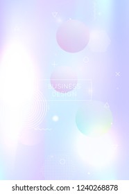 Holographic background with liquid shapes. Dynamic bauhaus gradient with memphis fluid elements. Graphic template for flyer, ui, magazine, poster, banner and app. Trendy holographic background.