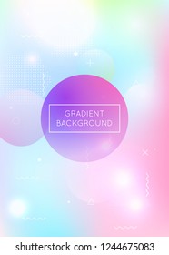 Holographic background with liquid shapes. Dynamic bauhaus gradient with memphis fluid elements. Graphic template for brochure, banner, wallpaper, mobile screen. Spectrum holographic background.