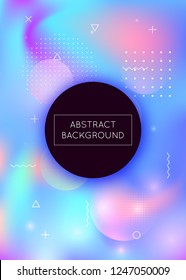 Holographic background with liquid shapes. Dynamic bauhaus gradient with memphis fluid elements. Graphic template for brochure, banner, wallpaper, mobile screen. Plastic holographic background.