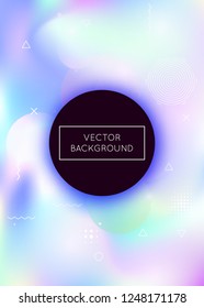 Holographic background with liquid shapes. Dynamic bauhaus gradient with memphis fluid elements. Graphic template for placard, presentation, banner, brochure. Multicolor holographic background.