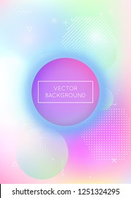 Holographic background with liquid shapes. Dynamic bauhaus gradient with memphis fluid elements. Graphic template for book, annual, mobile interface, web app. Fluorescent holographic background.