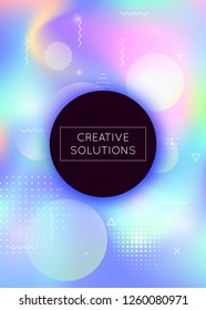 Holographic background with liquid shapes. Dynamic bauhaus gradient with memphis fluid elements. Graphic template for book, annual, mobile interface, web app. Stylish holographic background.