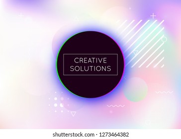 Holographic background with liquid shapes. Dynamic bauhaus gradient with memphis fluid elements. Graphic template for brochure, banner, wallpaper, mobile screen. Retro holographic background.