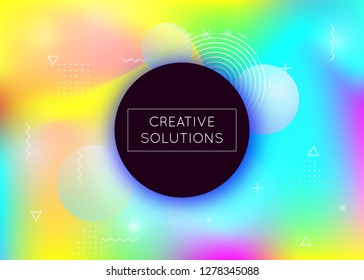 Holographic background with liquid shapes. Dynamic bauhaus gradient with memphis fluid elements. Graphic template for flyer, ui, magazine, poster, banner and app. Spectrum holographic background.
