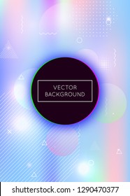 Holographic background with liquid shapes. Dynamic bauhaus gradient with memphis fluid elements. Graphic template for book, annual, mobile interface, web app. Plastic holographic background.