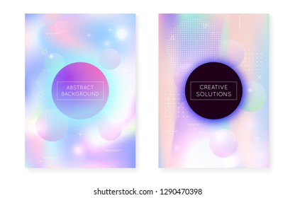 Holographic background with liquid shapes. Dynamic bauhaus gradient with memphis fluid cover. Graphic template for flyer, ui, magazine, poster, banner and app. Hipster holographic background.