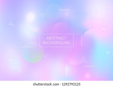 Holographic background with liquid shapes. Dynamic bauhaus gradient with memphis fluid elements. Graphic template for flyer, ui, magazine, poster, banner and app. Plastic holographic background.