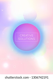 Holographic background with liquid shapes. Dynamic bauhaus gradient with memphis fluid elements. Graphic template for flyer, ui, magazine, poster, banner and app. Stylish holographic background.