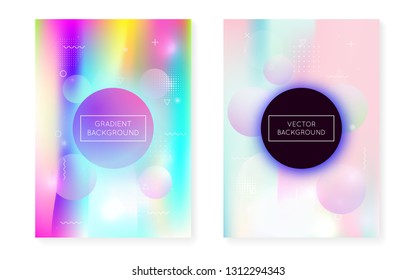 Holographic background with liquid shapes. Dynamic bauhaus gradient with memphis fluid cover. Graphic template for placard, presentation, banner, brochure. Futuristic holographic background.
