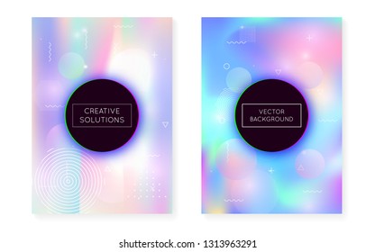 Holographic background with liquid shapes. Dynamic bauhaus gradient with memphis fluid cover. Graphic template for book, annual, mobile interface, web app. Fluorescent holographic background.