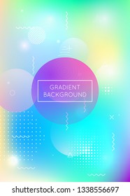 Holographic background with liquid shapes. Dynamic bauhaus gradient with memphis fluid elements. Graphic template for brochure, banner, wallpaper, mobile screen. Multicolor holographic background.