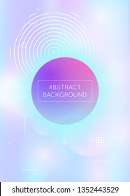 Holographic background with liquid shapes. Dynamic bauhaus gradient with memphis fluid elements. Graphic template for brochure, banner, wallpaper, mobile screen. Futuristic holographic background.