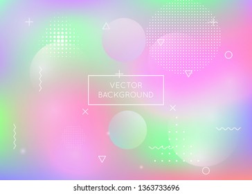 Holographic background with liquid shapes. Dynamic bauhaus gradient with memphis fluid elements. Graphic template for placard, presentation, banner, brochure. Stylish holographic background.
