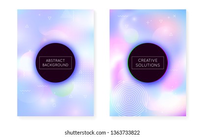 Holographic background with liquid shapes. Dynamic bauhaus gradient with memphis fluid cover. Graphic template for book, annual, mobile interface, web app. Spectrum holographic background.
