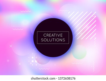 Holographic background with liquid shapes. Dynamic bauhaus gradient with memphis fluid elements. Graphic template for brochure, banner, wallpaper, mobile screen. Stylish holographic background.