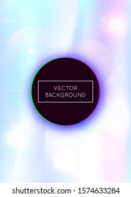 Holographic background with liquid shapes. Dynamic bauhaus gradient with memphis fluid elements. Graphic template for placard, presentation, banner, brochure. Iridescent holographic background.