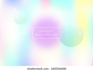 Holographic background with liquid shapes. Dynamic bauhaus gradient with memphis fluid elements. Graphic template for placard, presentation, banner, brochure. Bright holographic background.