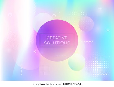 Holographic background with liquid shapes. Dynamic bauhaus gradient with memphis fluid elements. Graphic template for book, annual, mobile interface, web app. Vibrant holographic background.