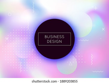 Fondo holográfico con formas líquidas. Gradiente dinámico de baudios con elementos de fluido memphis. Plantilla gráfica para libro, anual, interfaz móvil, aplicación web. Fondo holográfico retro.