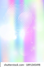 Holographic background with liquid shapes. Dynamic bauhaus gradient with memphis fluid elements. Graphic template for flyer, ui, magazine, poster, banner and app. Multicolor holographic background.