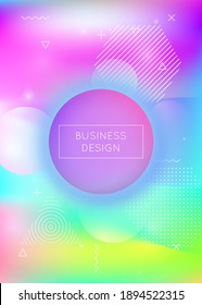 Fondo holográfico con formas líquidas. Gradiente dinámico de baudios con elementos de fluido memphis. Plantilla gráfica para folleto, banner, papel pintado, pantalla móvil. Fondo holográfico del espectro.