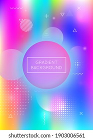 Fondo holográfico con formas líquidas. Gradiente dinámico de baudios con elementos de fluido memphis. Plantilla gráfica para folleto, banner, papel pintado, pantalla móvil. Fondo holográfico de moda.