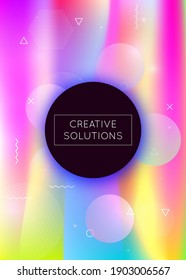 Holographic background with liquid shapes. Dynamic bauhaus gradient with memphis fluid elements. Graphic template for book, annual, mobile interface, web app. Stylish holographic background.