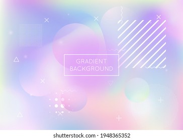 Holographic background with liquid shapes. Dynamic bauhaus gradient with memphis fluid elements. Graphic template for placard, presentation, banner, brochure. Stylish holographic background.