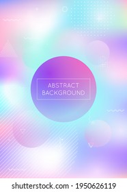 Holographic background with liquid shapes. Dynamic bauhaus gradient with memphis fluid elements. Graphic template for placard, presentation, banner, brochure. Futuristic holographic background.