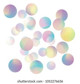 Holographic background of low-poly blurred gradient geometric figures and shapes - circle or bubble, isolated on white for logo and brand, postcards and invitations.