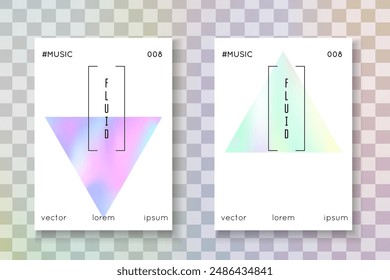 Fondo holográfico. Forma minimalista. Vector de plástico. Fluido geométrico. Ilustración de los años 90. Tapa perlescente rosa. Efecto Antiguas. Fondo holográfico violeta
