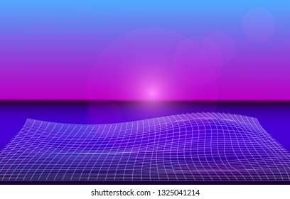 Holographic background with Neon laser grid. Synthwave style. Vaporwave. Retrowave.Vector
