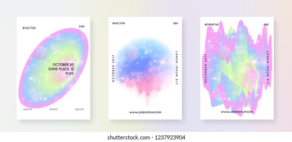 Holographic background. Princess gradient. Kawaii unicorn hologram. Neon universe banner. Fantasy set. Holographic background with magic sparkles, stars and blurs for girl party invitation.