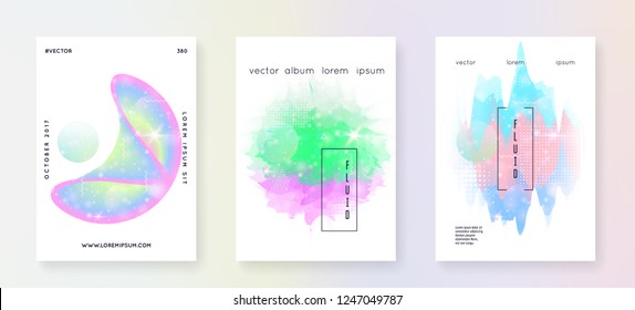 Holographic background. Princess gradient. Kawaii unicorn hologram. Mystical universe banner. Fantasy set. Holographic background with magic sparkles, stars and blurs for girl party invitation.