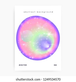 Holographic background. Princess gradient. Kawaii unicorn hologram. Vibrant universe banner. Fantasy cover. Holographic background with magic sparkles, stars and blurs for girl party invitation.