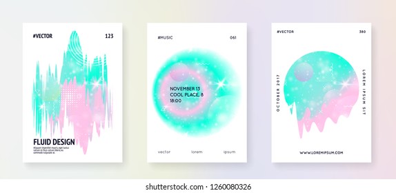 Holographic background. Princess gradient. Kawaii unicorn hologram. Spectrum universe banner. Fantasy set. Holographic background with magic sparkles, stars and blurs for girl party invitation.