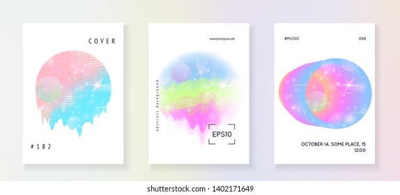 Holographic background. Princess gradient. Kawaii unicorn hologram. Fantasy set. Neon universe banner. Holographic background with magic sparkles, stars and blurs for girl party invitation.