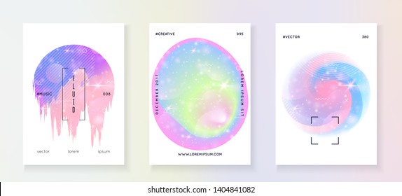 Holographic background. Princess gradient. Kawaii unicorn hologram. Creative universe banner. Fantasy set. Holographic background with magic sparkles, stars and blurs for girl party invitation.